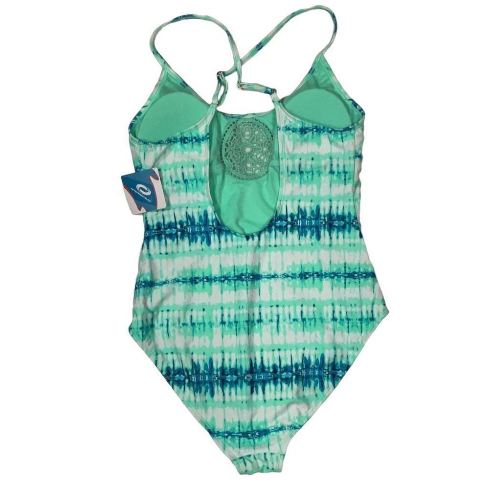 O’Rageous One Piece Mint Green Blue Criss Cross Straps Bathing Suit Swim NWT XL - Picture 4 of 4